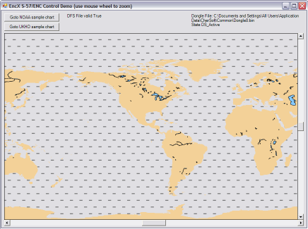 EncView1 sample displaying the World Vector Shoreline